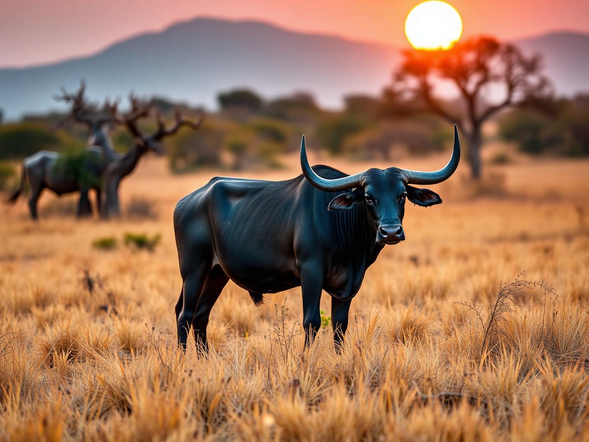 Boran bull in an East African savanna paddock at sunrise
